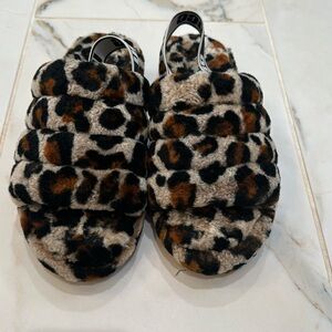Ugg Fluff Yeah Leopard Slingback Slippers - Size 7